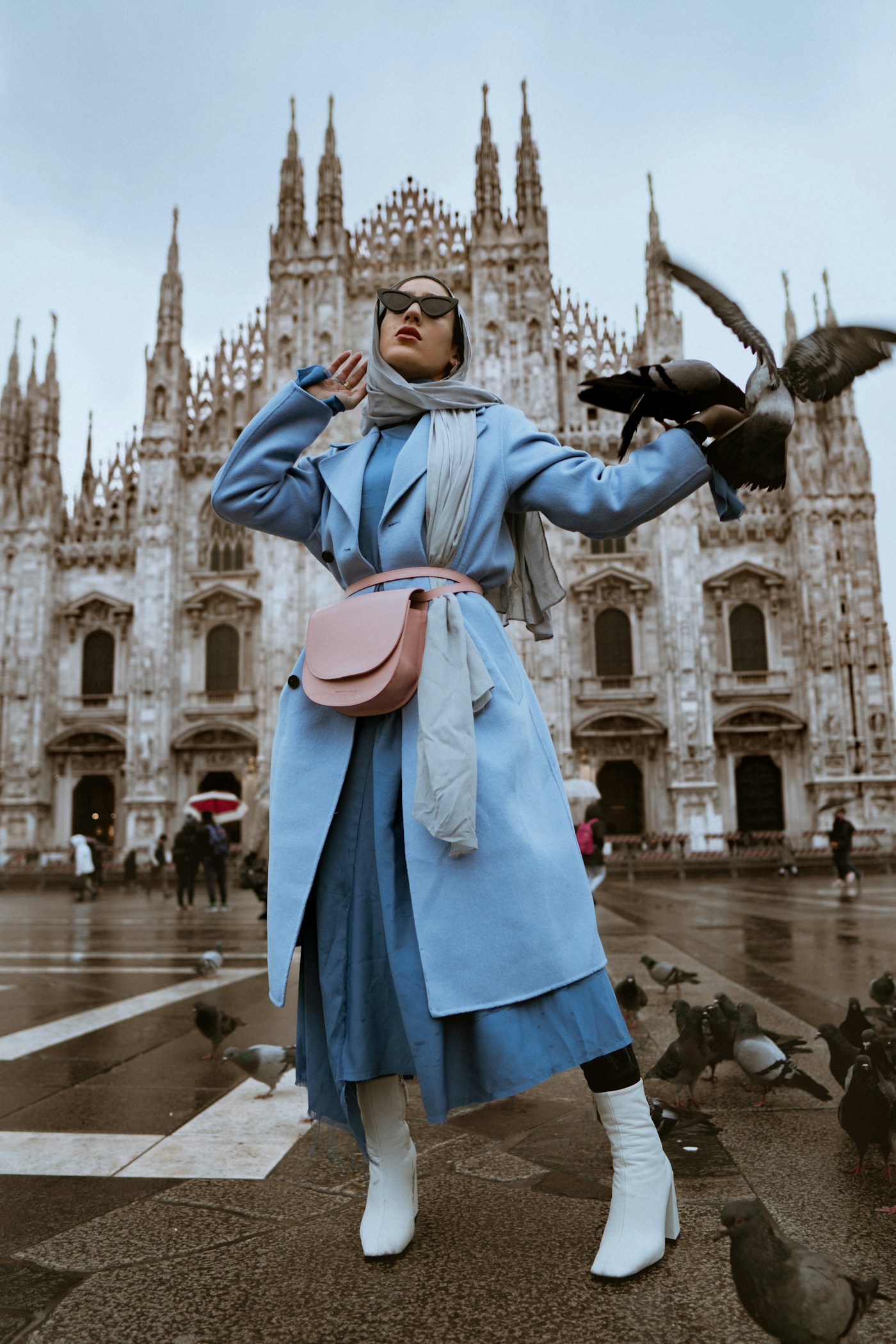 Street style portrait with a softly layered outfit